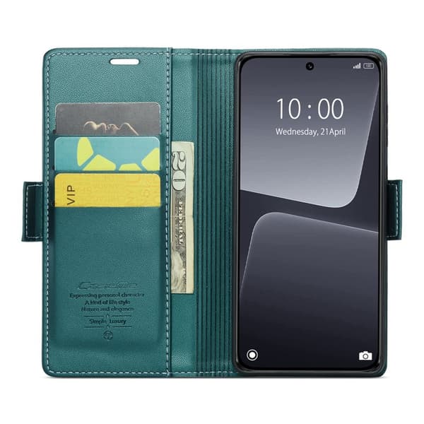 CASEME Xiaomi 13 Plånboksfodral Konstläder RFID-Skydd Grön