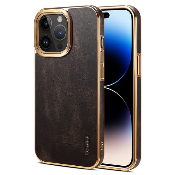 DENIOR Mobilskal till iPhone 15 Pro Max i äkta läder och PC - Svart