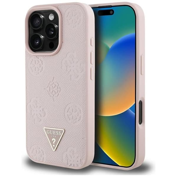 Guess Mobilskal till iPhone 16 Pro MagSafe Hot Stamp Peony Triangle Rosa