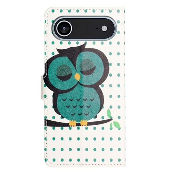 iPhone Air Konstläder Plånboksfodral Pattern Print - Prickar Uggla Grön