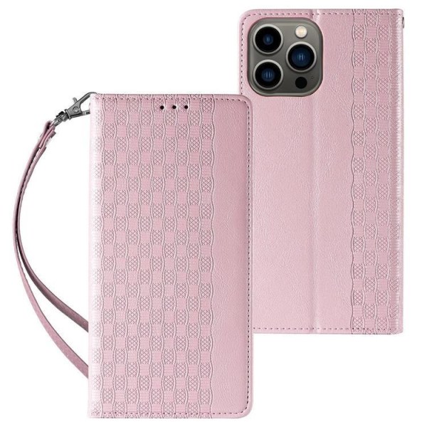 iPhone 13 Pro Max Lompakkokotelo Magnet Strap - Pinkki