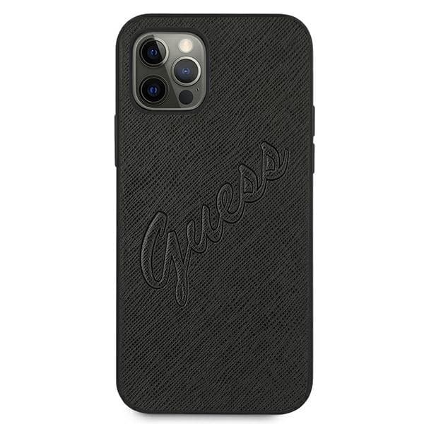 Guess Mobilskal till iPhone 12 Pro MagSafe Saffiano Vintage Script - Svart