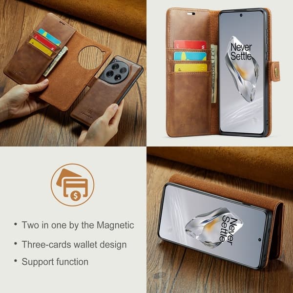 DG.MING OnePlus 12 5G Plånboksfodral Äkta läder- Brun