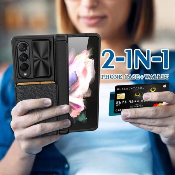 Galaxy Z Fold 4 Mobil Cover Kortholder Kamera Slider - Sort