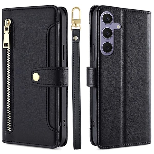 Galaxy S24 Plus Konstläder Plånboksfodral med 2 Rem Svart