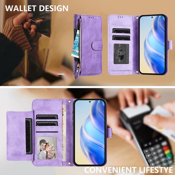 OnePlus 15 Plånboksfodral Zipper Pocket Multiple Konstläder Lila