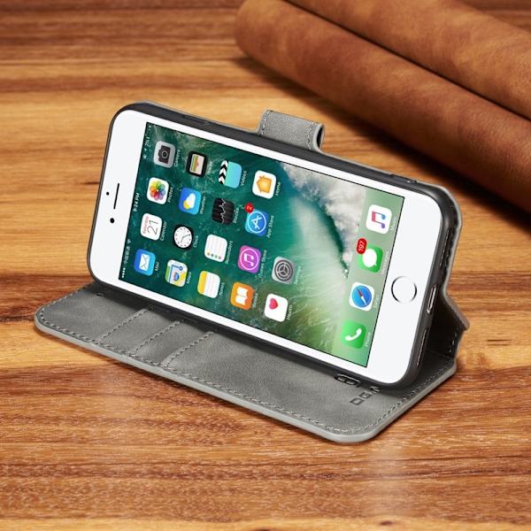 DG.MING Retro Konstläder Plånboksfodral för iPhone 7/8/SE 2022 - Grå