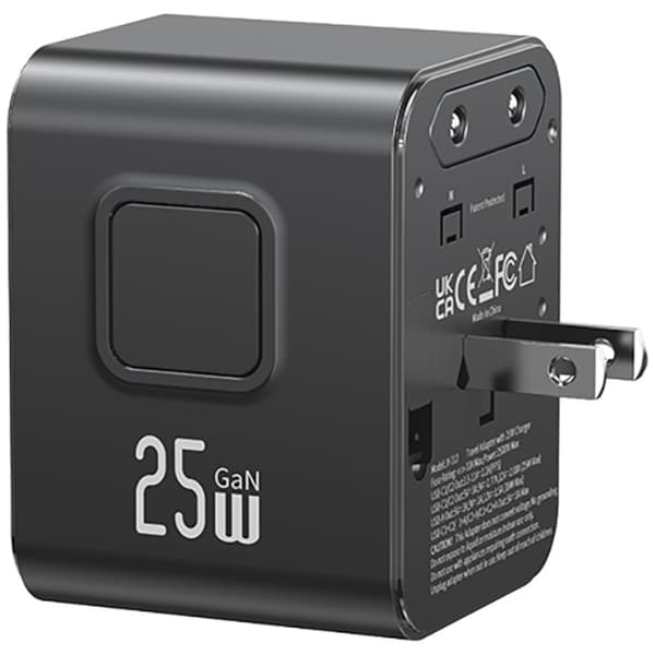 USAMS Rejseopladeradapter CC309 2xUSB-C 25W 4-i-1 US/AU/EU/UK - sort