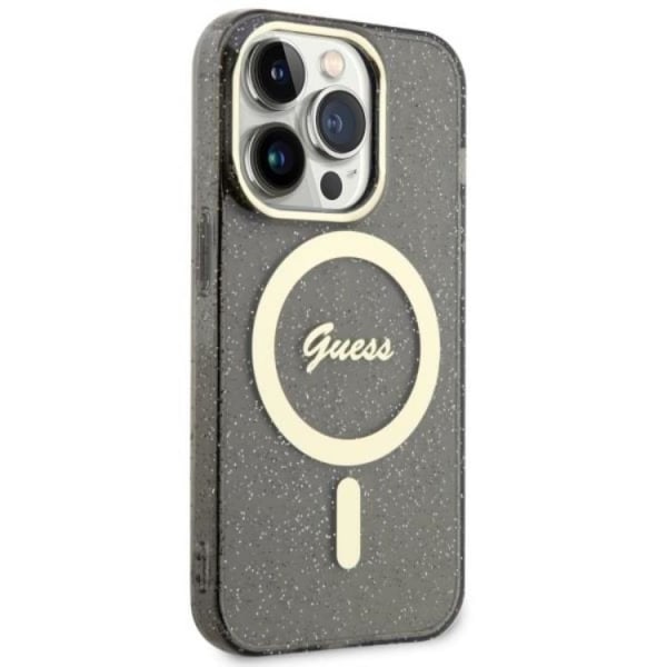 Guess iPhone 14 Pro Max Mobilskal MagSafe Glitter Guld - Svart