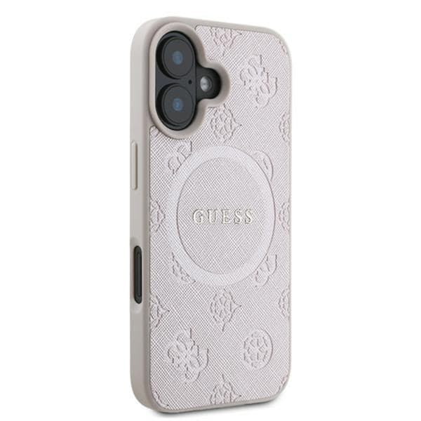 Guess telefontaske til iPhone 16 Magsafe Saffiano Peony Classic Logo Rosa