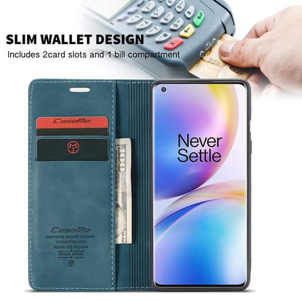 CASEME Series Plånboksfodral Konstläder för OnePlus 8 Pro - Blå