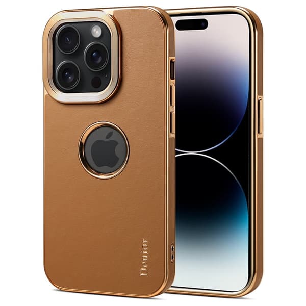 DENIOR Mobilskal till iPhone 14 Pro Max PC+TPU+Äkta Läder - Khaki