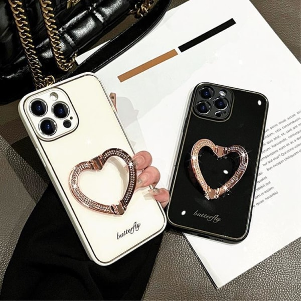 iPhone 14 Cover Heart Kickstand - Hvid