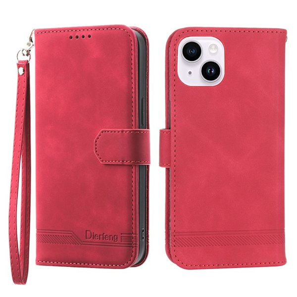 DIERFENG DF-03 iPhone 14 Plus Plånboksfodral Konstläder - Röd