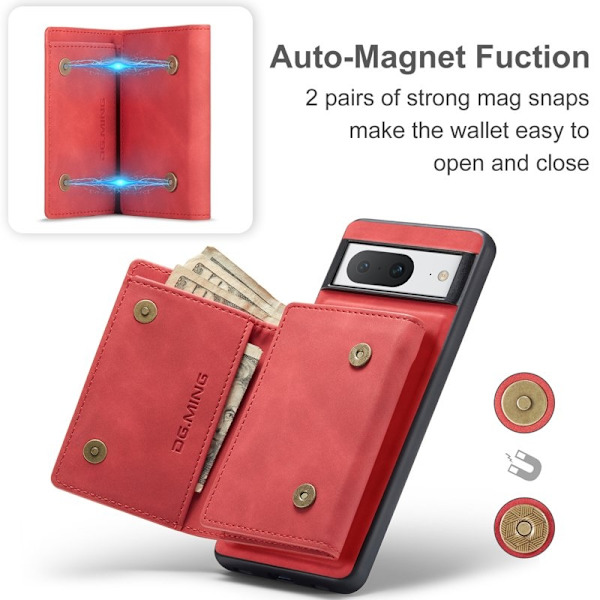 DG.MING Google Pixel 8 Konstläder Plånboksfodral Magnetisk Röd