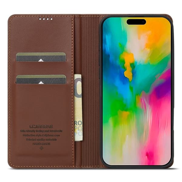 LC.IMEEKE L1 Series iPhone 16 Pro Max Plånboksfodral Konstläder - Brun