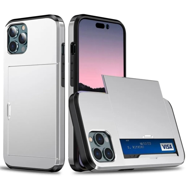 iPhone 15 Pro Max Mobil Cover Kortholder - Sølv