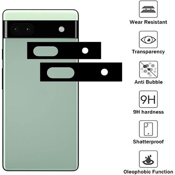[2-PACK] Google Pixel 6a Härdat glas Kameralinsskydd - Svart Svart