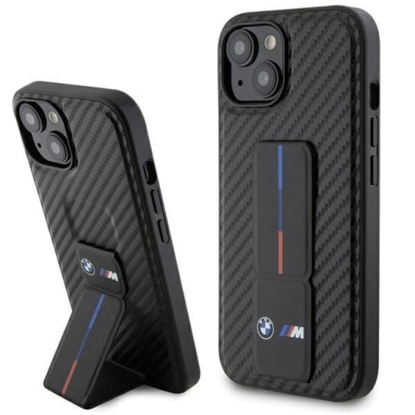 BMW iPhone 15 Mobile Cover Grip Stand Smooth & Carbon - musta