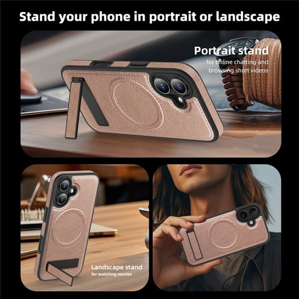 Mobilskal till iPhone 17 MagSafe Kickstand Läder - Roséguld Roséguld