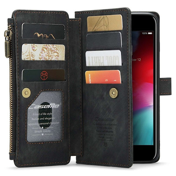 CASEME Konstläder Plånboksfodral för iPhone 6 Plus/6s Plus/7 Plus/8 Plus - Svart