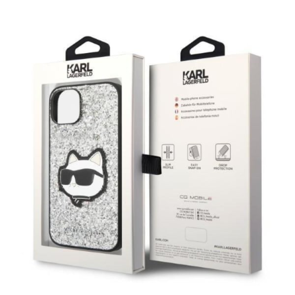 Karl Lagerfeld iPhone 14 Skal Glitter Choupette Patch - Sølv