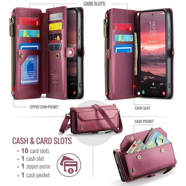 CASEME Plånboksfodral Konstläder för Samsung Galaxy S25 Edge - Vinröd