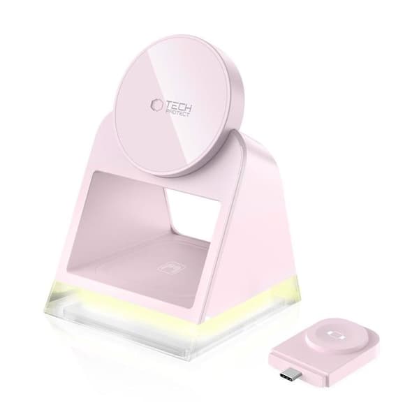 Tech-Protect trådløs oplader Magsafe iPhone Apple Watch AirPods (lyserød) Rosa