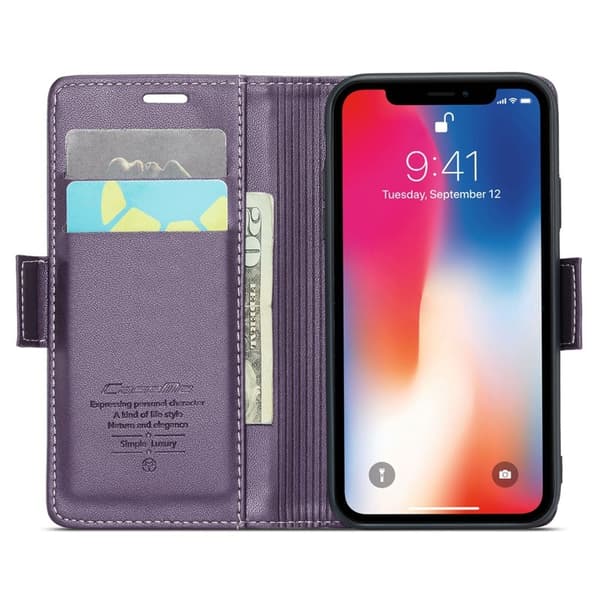 CASEME RFID-Skydd Plånboksfodral Konstläder för iPhone XS - Lila