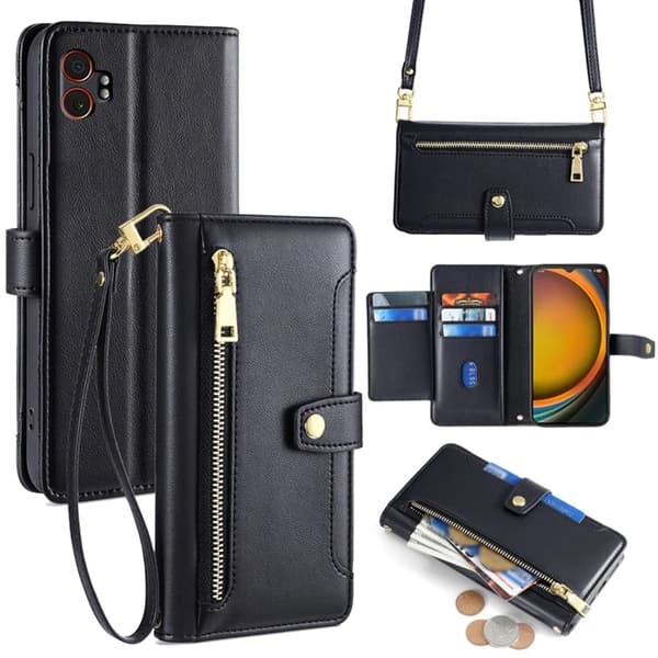 Galaxy Xcover 7 Pro Konstläder Plånboksfodral med 2 Rem Svart
