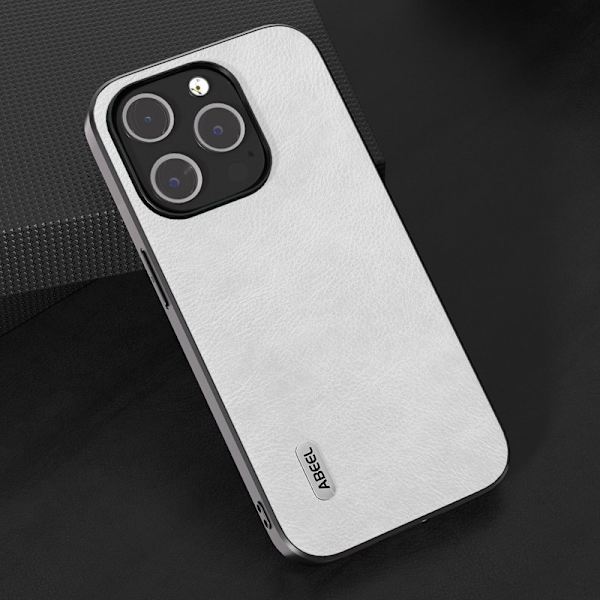 ABEEL Back Shell Mobilskal till iPhone 15 Pro Litchi Textur Vit