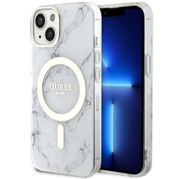 Guess Mobilskal till iPhone 14 Plus MagSafe Marble - Vit
