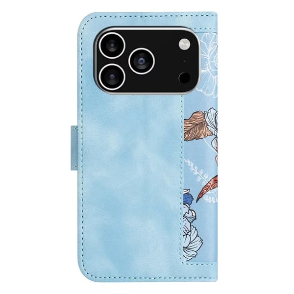 iPhone 17 Pro Plånboksfodral Floral Konstläder - Ljusblå Blå