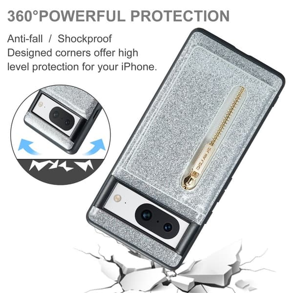 DG.MING M3 Series Mobilskal till Google Pixel 8 Glitter KonstLäder Silver