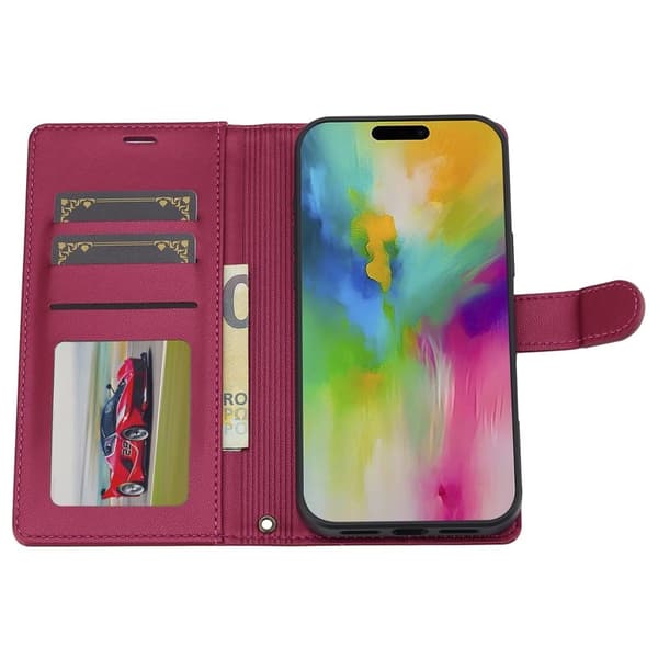 LC.IMEEKE L2 Series iPhone 16 Plus Plånboksfodral Konstläder - Röd