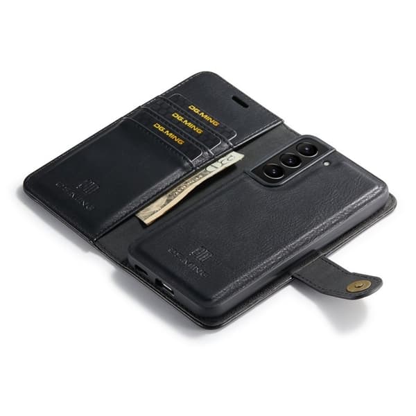 DG.MING Galaxy S23 Detachable Äkta Läder Plånboksfodral Ställ Svart