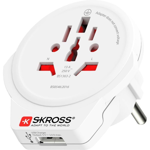 SKross El-adapter Europa med USB - Hvid
