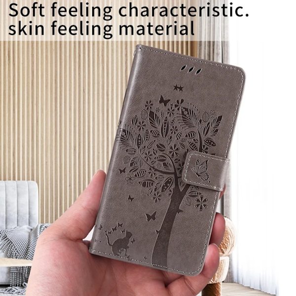 iPhone 17 Konstläder Plånboksfodral Tree Pattern - Grå Grå