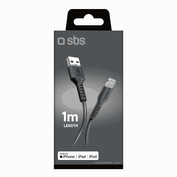 SBS USB-A - Lightning Kabel 1m MFi Certified - Svart