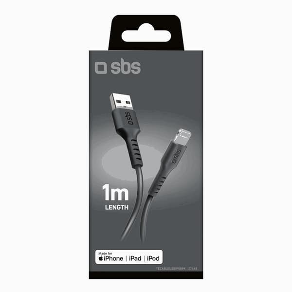SBS USB-A - Lightning Kabel 1m MFi Certified - Svart Svart