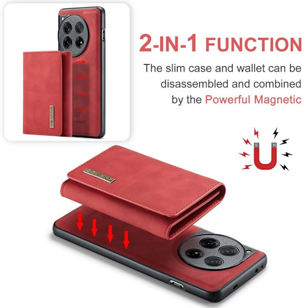 DG.MING OnePlus 12 5G Konstläder Plånboksfodral Röd