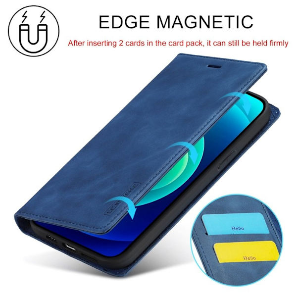 LC.IMEEKE iPhone 14 Plånboksfodral Konstläder - Flip Folio - Blå