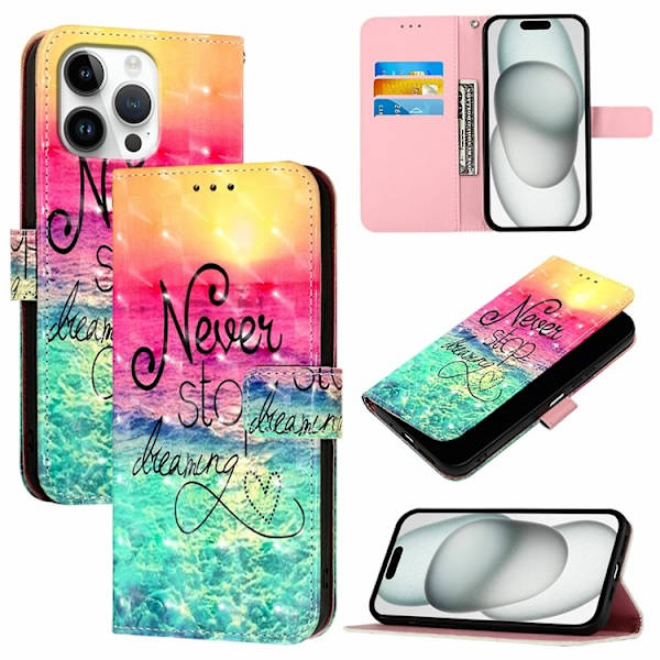 iPhone 16 Pro Plånboksfodral Printing Pattern Med Rem Flerfärgad