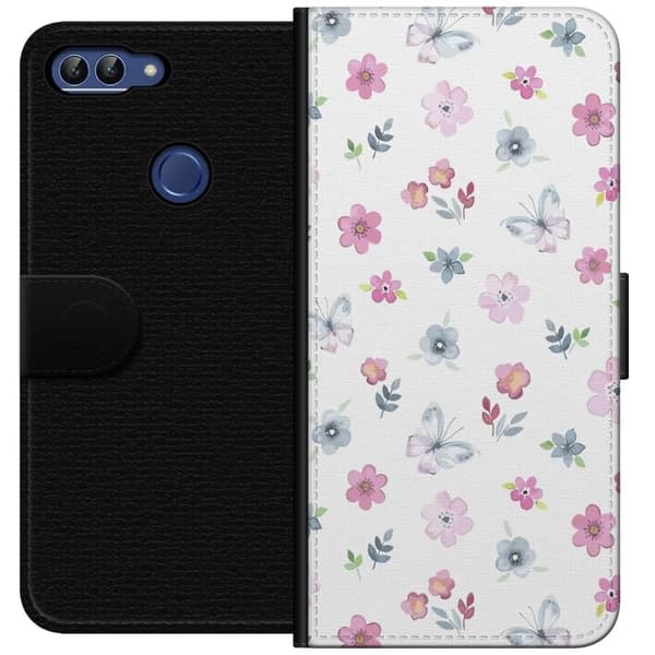 Pungcover til Huawei P smart med Blomster og sommerfugle