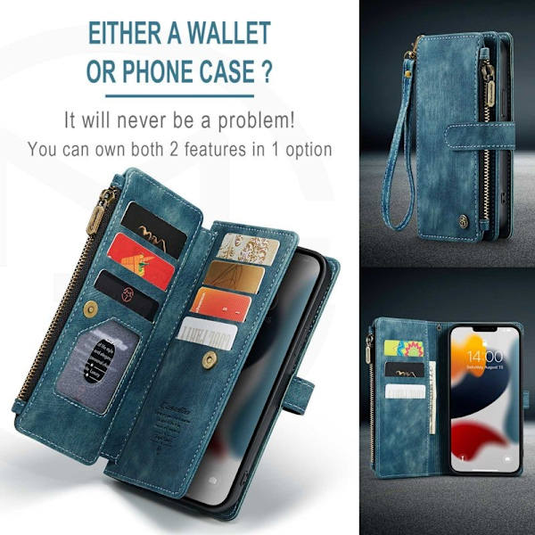 CASEME Konstläder Plånboksfodral för iPhone 12 Pro Max med Rem - Blå