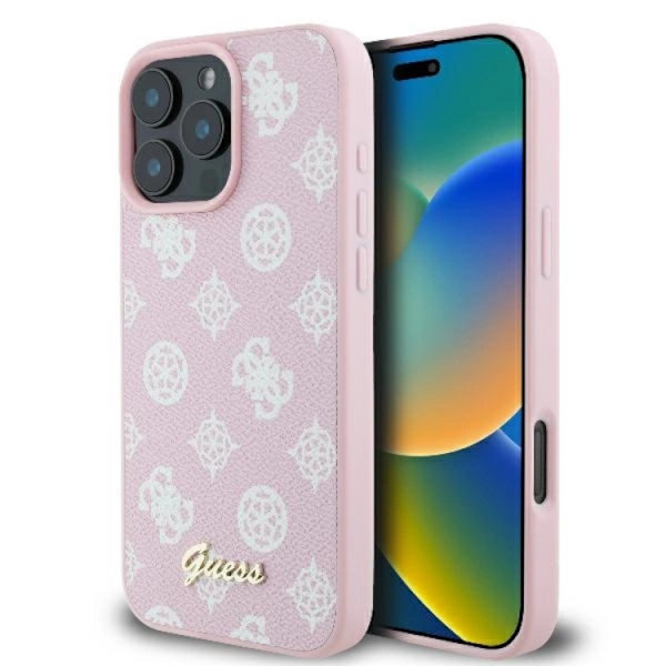 Guess Mobilskal till iPhone 16 Pro MagSafe Peony Script Logo - Rosa Rosa