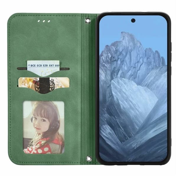 Google Pixel 10/10 Pro Konstläder Plånboksfodral Magnetic Absorption - Grön Grön