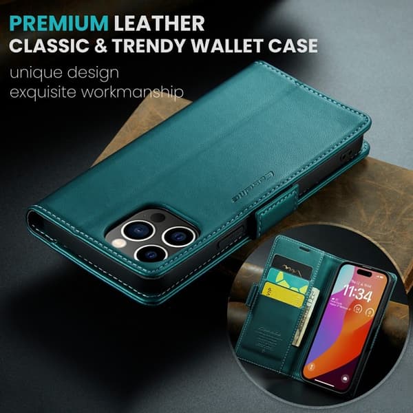 CASEME Plånboksfodral Konstläder till iPhone 16 Pro - RFID-Skydd, Grön