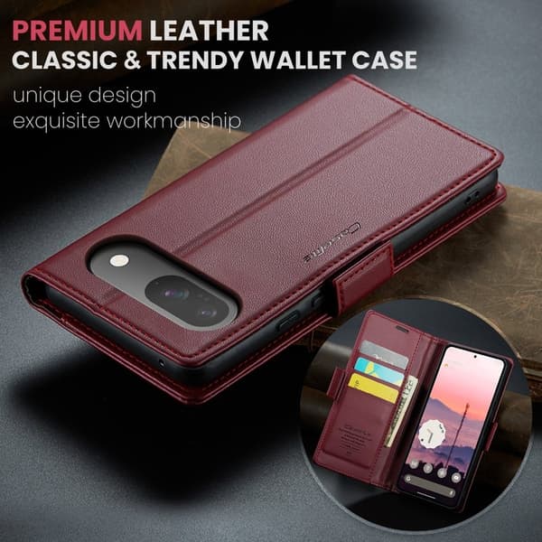 CASEME 023 Series Konstläder Plånboksfodral för Google Pixel 10 Pro - Röd