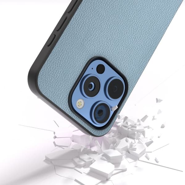 ABEEL Mobilskal till iPhone 16 Pro Litchi Textur Äkta Läder - Blå